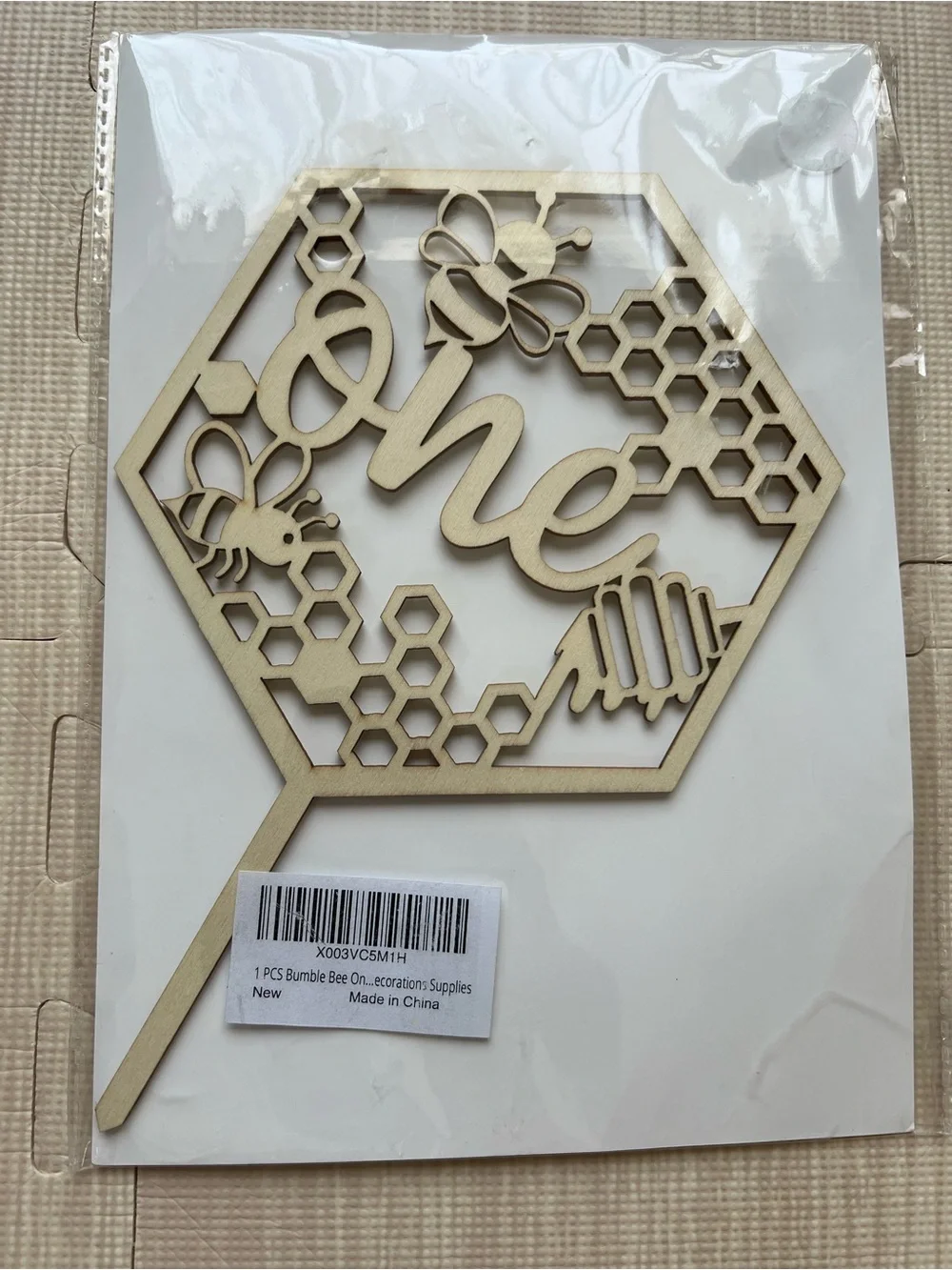 Wooden 'One' Bee Cake Topper - Natural